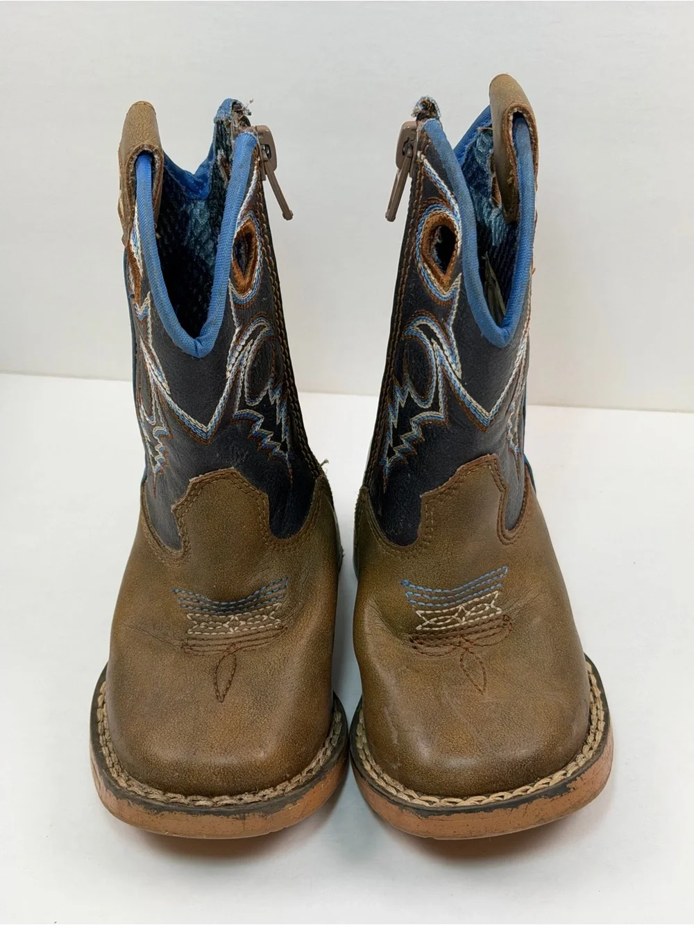 Twister Cowboy Boots Toddler Size 4 Brown Blue Western Zip Boots
